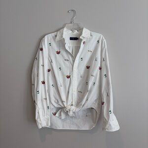 Ralph Lauren White Casual Button Down Shirt Classic Hawaii Design